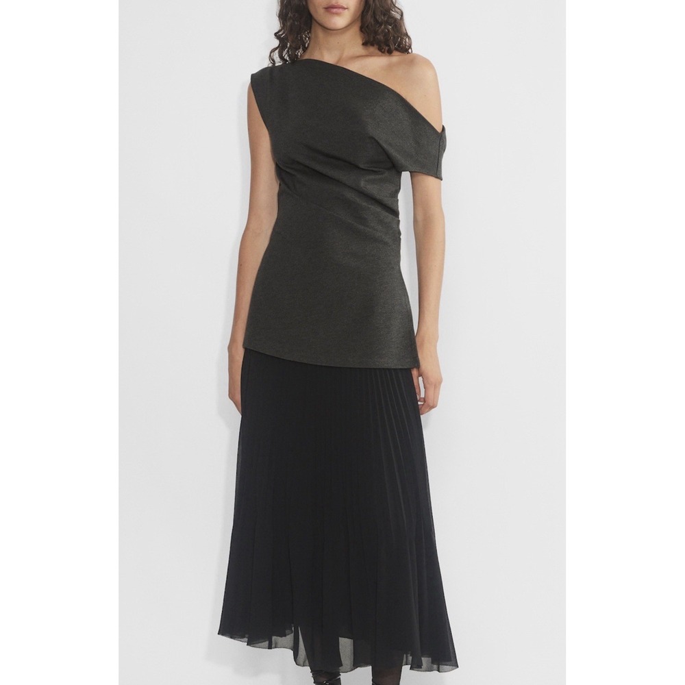 Aritzia Wilfred Elea Ponte One Shoulder Top Heather Charcoal Gray Small